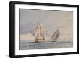 H.M. Ships Erebus and Terror in the Ross Sea (W/C on Paper)-John Edward Davis-Framed Giclee Print