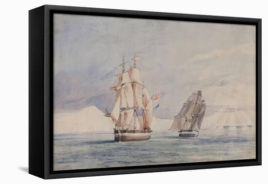 H.M. Ships Erebus and Terror in the Ross Sea (W/C on Paper)-John Edward Davis-Framed Stretched Canvas