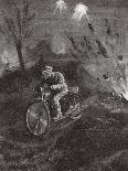 Lance-Corporal C C Parrott Carrying Messages on His Motor-Bicycle Along Roads Swept by Shellfire-H. Ripperger-Giclee Print