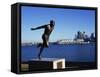 H W Jerome Statue with the City Skyline of Vancouver in the Background, British Columbia, Canada-Hans Peter Merten-Framed Stretched Canvas