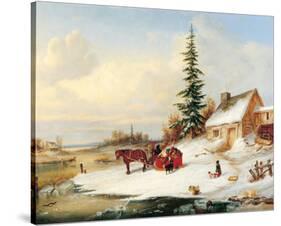 Habitants by a Frozen River-Cornelius Krieghoff-Stretched Canvas