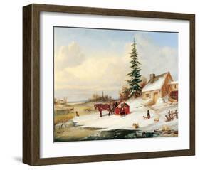 Habitants by a Frozen River-Cornelius Krieghoff-Framed Art Print