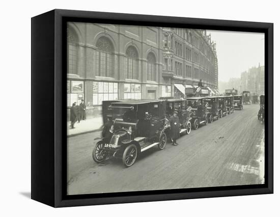 Hackney Carriages and Drivers at a Taxi Rank, Bishopsgate, London, 1912-null-Framed Stretched Canvas