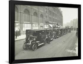 Hackney Carriages and Drivers at a Taxi Rank, Bishopsgate, London, 1912-null-Framed Photographic Print