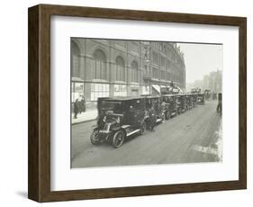 Hackney Carriages and Drivers at a Taxi Rank, Bishopsgate, London, 1912-null-Framed Photographic Print