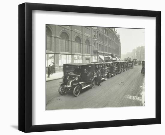 Hackney Carriages and Drivers at a Taxi Rank, Bishopsgate, London, 1912-null-Framed Photographic Print