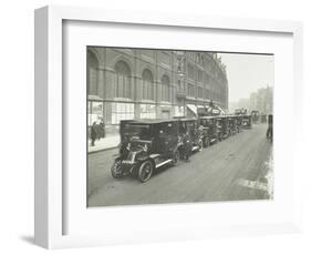 Hackney Carriages and Drivers at a Taxi Rank, Bishopsgate, London, 1912-null-Framed Photographic Print