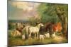 Haddon Hall with Sheep, Cattle, a Stag and a Pony-Henry Barraud-Mounted Giclee Print