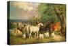 Haddon Hall with Sheep, Cattle, a Stag and a Pony-Henry Barraud-Stretched Canvas