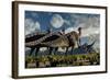 Hadrosaurid Duckbill Dinosaurs Use Soundwaves to Defend a Tyrannosaurus Rex-null-Framed Art Print