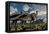 Hadrosaurid Duckbill Dinosaurs Use Soundwaves to Defend a Tyrannosaurus Rex-null-Framed Stretched Canvas