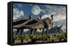 Hadrosaurid Duckbill Dinosaurs Use Soundwaves to Defend a Tyrannosaurus Rex-null-Framed Stretched Canvas