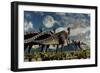 Hadrosaurid Duckbill Dinosaurs Use Soundwaves to Defend a Tyrannosaurus Rex-null-Framed Art Print