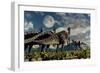 Hadrosaurid Duckbill Dinosaurs Use Soundwaves to Defend a Tyrannosaurus Rex-null-Framed Art Print