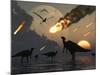 Hadrosaurs Graze Peacefully as Burning Meteors Fall Through the Sky-Stocktrek Images-Mounted Photographic Print