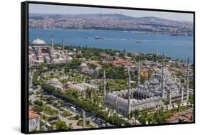 Hagia Sophia and the Blue Mosque, Aerial, Bosphorus, Istanbul, Turkey-Ali Kabas-Framed Stretched Canvas