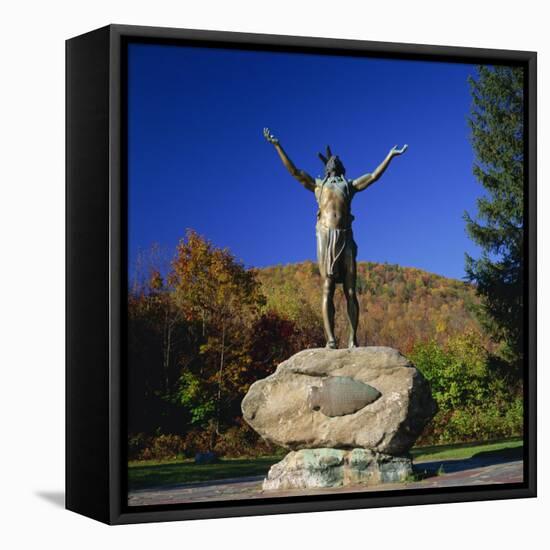 Hail to the Sunrise Statue of Mohawk Indian, on the Mohawk Trail, Massachusetts, New England, USA-Roy Rainford-Framed Stretched Canvas