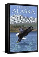 Haines, Alaska, Eagle Fishing-Lantern Press-Framed Stretched Canvas