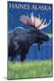 Haines, Alaska, Moose in the Moonlight-Lantern Press-Mounted Art Print