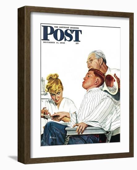 "Haircut and Manicure," Saturday Evening Post Cover, December 11, 1948-George Hughes-Framed Giclee Print