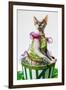 Hairless sphinx cat wearing pearls poses for a portrait-James White-Framed Photographic Print