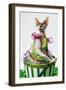 Hairless sphinx cat wearing pearls poses for a portrait-James White-Framed Photographic Print