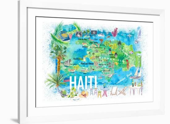 Haiti Illustrated Island Travel Map with Roads and Highlights-M. Bleichner-Framed Art Print