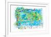 Haiti Illustrated Island Travel Map with Roads and Highlights-M. Bleichner-Framed Art Print