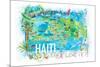 Haiti Illustrated Island Travel Map with Roads and Highlights-M. Bleichner-Mounted Art Print