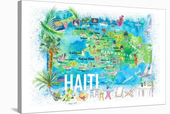Haiti Illustrated Island Travel Map with Roads and Highlights-M. Bleichner-Stretched Canvas
