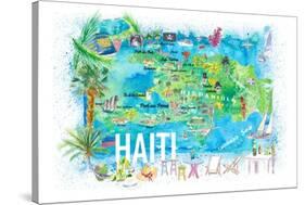 Haiti Illustrated Island Travel Map with Roads and Highlights-M. Bleichner-Stretched Canvas