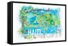 Haiti Illustrated Island Travel Map with Roads and Highlights-M. Bleichner-Framed Stretched Canvas