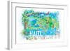 Haiti Illustrated Island Travel Map with Roads and Highlights-M. Bleichner-Framed Art Print