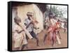 Haitian Children Playing Long Cylindrical Musical Instruments Made of Bamboo-Lynn Pelham-Framed Stretched Canvas