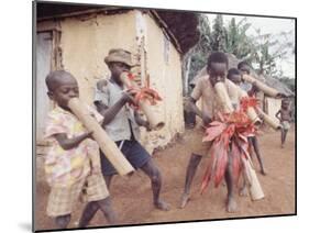 Haitian Children Playing Long Cylindrical Musical Instruments Made of Bamboo-Lynn Pelham-Mounted Photographic Print