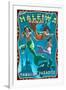 Haleiwa, Hawai'i - Mermaids-Lantern Press-Framed Art Print