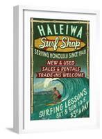 Haleiwa, Hawaii - Surf Shop Vintage Sign (Honolulu Version)-Lantern Press-Framed Art Print