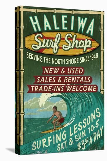 Haleiwa, Hawaii - Surf Shop Vintage Sign-Lantern Press-Stretched Canvas