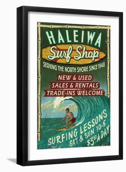 Haleiwa, Hawaii - Surf Shop Vintage Sign-Lantern Press-Framed Art Print