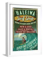 Haleiwa, Hawaii - Surf Shop Vintage Sign-Lantern Press-Framed Art Print