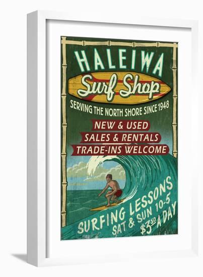 Haleiwa, Hawaii - Surf Shop Vintage Sign-Lantern Press-Framed Art Print