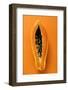 Half a Papaya on Orange Background-Foodcollection-Framed Photographic Print