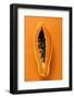 Half a Papaya on Orange Background-Foodcollection-Framed Photographic Print