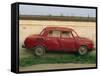 Half a Skoda on a Wall in a Car Salesyard Near Piestany, Slovakia, Europe-Strachan James-Framed Stretched Canvas