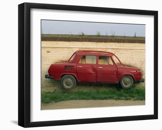 Half a Skoda on a Wall in a Car Salesyard Near Piestany, Slovakia, Europe-Strachan James-Framed Photographic Print