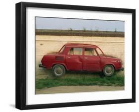 Half a Skoda on a Wall in a Car Salesyard Near Piestany, Slovakia, Europe-Strachan James-Framed Photographic Print