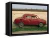 Half a Skoda on a Wall in a Car Salesyard Near Piestany, Slovakia, Europe-Strachan James-Framed Stretched Canvas