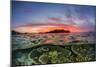 Half above and half below view of the Komodo Diving Resort at sunset, Sebayur Island, Indonesia-Michael Nolan-Mounted Photographic Print