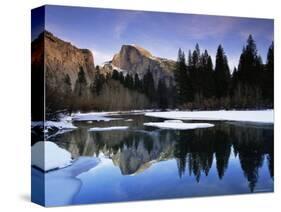 Half Dome Above River and Winter Snow, Yosemite National Park, California, USA-David Welling-Stretched Canvas
