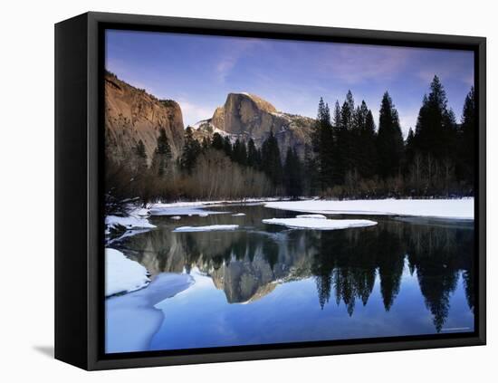 Half Dome Above River and Winter Snow, Yosemite National Park, California, USA-David Welling-Framed Stretched Canvas